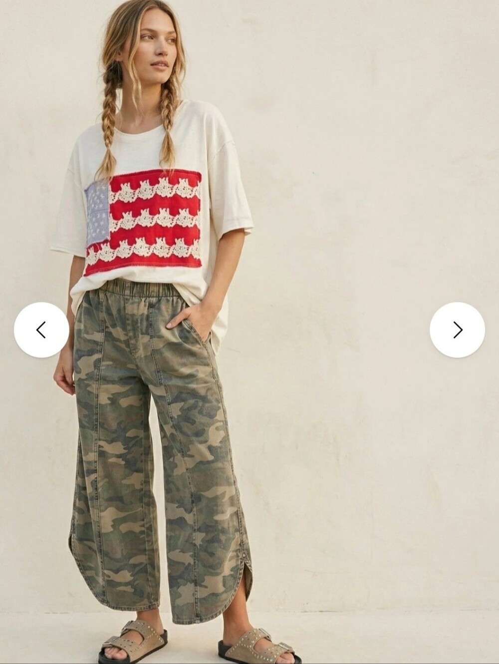 womens camo tulip leg pants size large. purchased from Westly